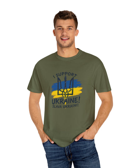 The 'I Support Ukraine!' Trident  Unisex Garment-Dyed T-shirt