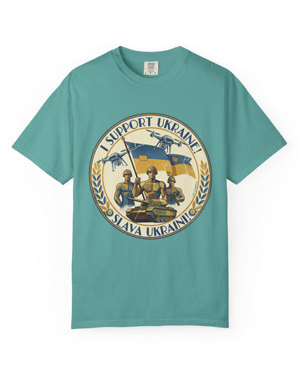 The 'I Support Ukraine!'  Deco, Unisex Garment-Dyed T-shirt