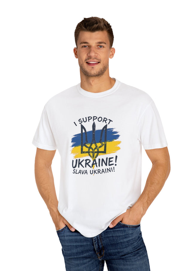 The 'I Support Ukraine!' Trident  Unisex Garment-Dyed T-shirt