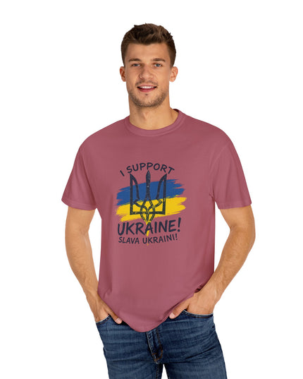 The 'I Support Ukraine!' Trident  Unisex Garment-Dyed T-shirt