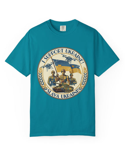 The 'I Support Ukraine!'  Deco, Unisex Garment-Dyed T-shirt