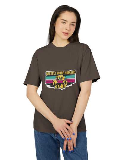 The 'Recycle More Humans' v1 T-Shirt, Eco-Friendly Graphic Tee, Save the Earth Apparel, Sustainable Clothing, Upcycled Materials Shirt