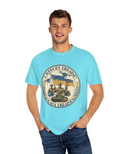 The 'I Support Ukraine!'  Deco, Unisex Garment-Dyed T-shirt