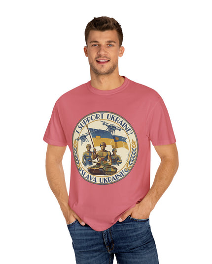 The 'I Support Ukraine!'  Deco, Unisex Garment-Dyed T-shirt