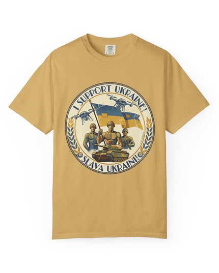 The 'I Support Ukraine!'  Deco, Unisex Garment-Dyed T-shirt