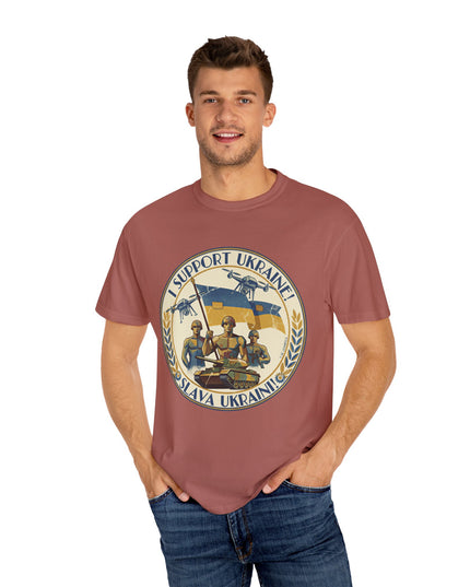 The 'I Support Ukraine!'  Deco, Unisex Garment-Dyed T-shirt