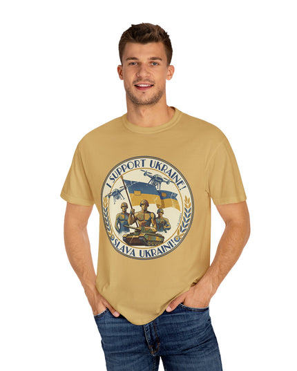 The 'I Support Ukraine!'  Deco, Unisex Garment-Dyed T-shirt