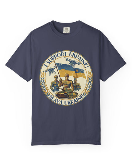 The 'I Support Ukraine!'  Deco, Unisex Garment-Dyed T-shirt
