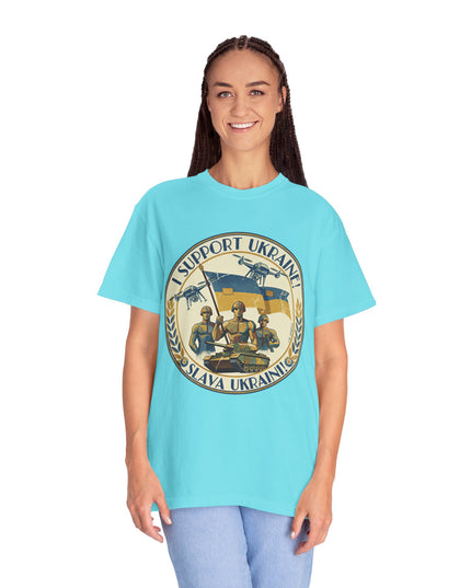 The 'I Support Ukraine!'  Deco, Unisex Garment-Dyed T-shirt