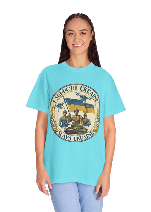 The 'I Support Ukraine!'  Deco, Unisex Garment-Dyed T-shirt