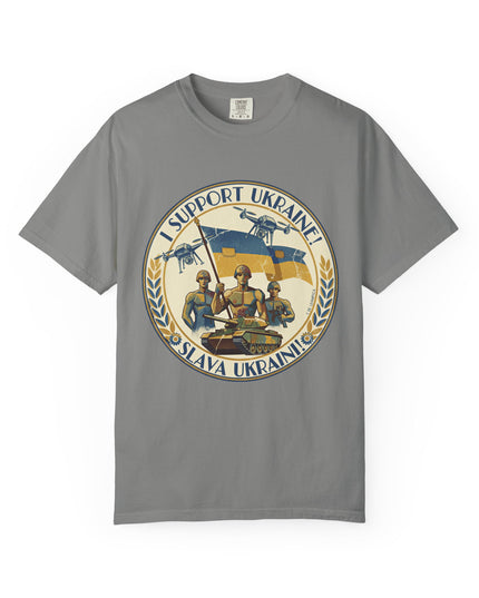 The 'I Support Ukraine!'  Deco, Unisex Garment-Dyed T-shirt