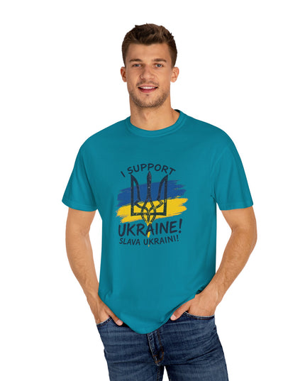 The 'I Support Ukraine!' Trident  Unisex Garment-Dyed T-shirt
