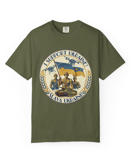 The 'I Support Ukraine!'  Deco, Unisex Garment-Dyed T-shirt