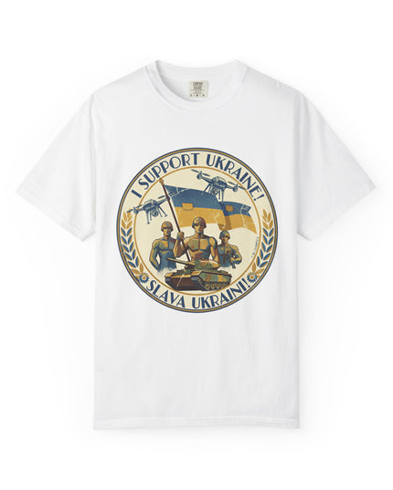 The 'I Support Ukraine!'  Deco, Unisex Garment-Dyed T-shirt