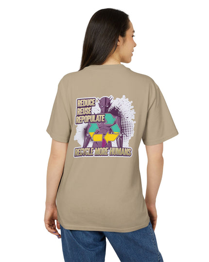 The 'Recycle More Humans' v1 T-Shirt, Eco-Friendly Graphic Tee, Save the Earth Apparel, Sustainable Clothing, Upcycled Materials Shirt