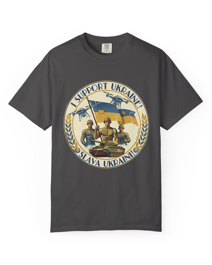 The 'I Support Ukraine!'  Deco, Unisex Garment-Dyed T-shirt
