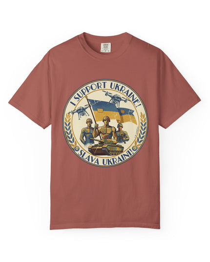 The 'I Support Ukraine!'  Deco, Unisex Garment-Dyed T-shirt