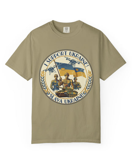 The 'I Support Ukraine!'  Deco, Unisex Garment-Dyed T-shirt
