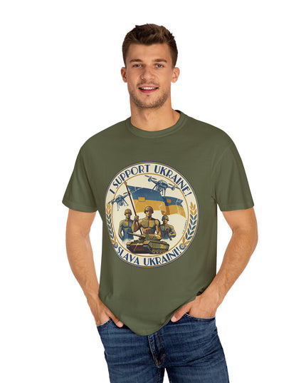 The 'I Support Ukraine!'  Deco, Unisex Garment-Dyed T-shirt