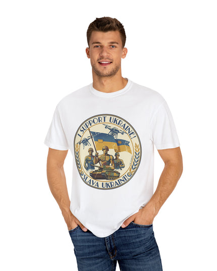 The 'I Support Ukraine!'  Deco, Unisex Garment-Dyed T-shirt