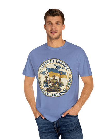 The 'I Support Ukraine!'  Deco, Unisex Garment-Dyed T-shirt