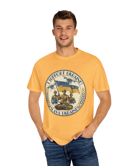 The 'I Support Ukraine!'  Deco, Unisex Garment-Dyed T-shirt