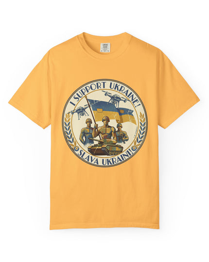 The 'I Support Ukraine!'  Deco, Unisex Garment-Dyed T-shirt