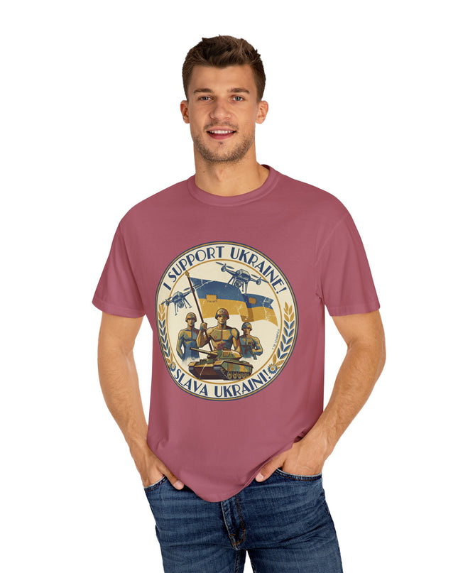 The 'I Support Ukraine!'  Deco, Unisex Garment-Dyed T-shirt
