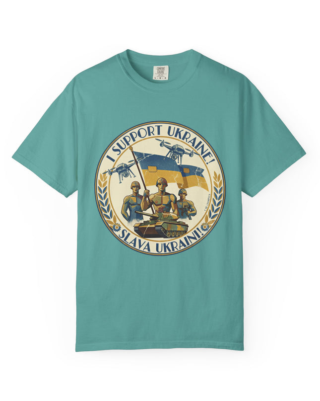 The 'I Support Ukraine!'  Deco, Unisex Garment-Dyed T-shirt