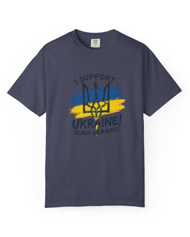 The 'I Support Ukraine!' Trident  Unisex Garment-Dyed T-shirt