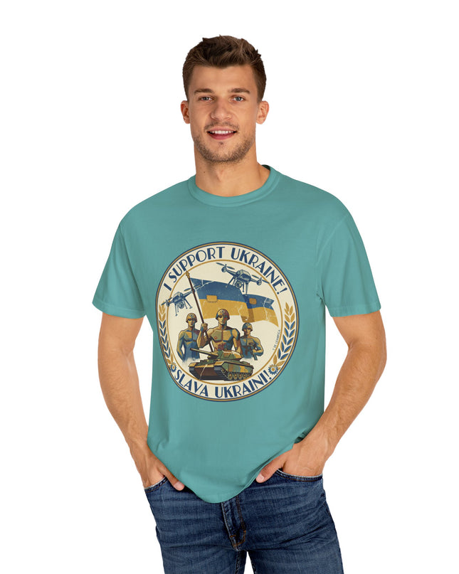 The 'I Support Ukraine!'  Deco, Unisex Garment-Dyed T-shirt