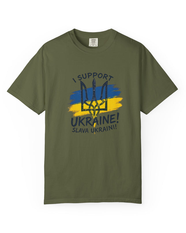 The 'I Support Ukraine!' Trident  Unisex Garment-Dyed T-shirt