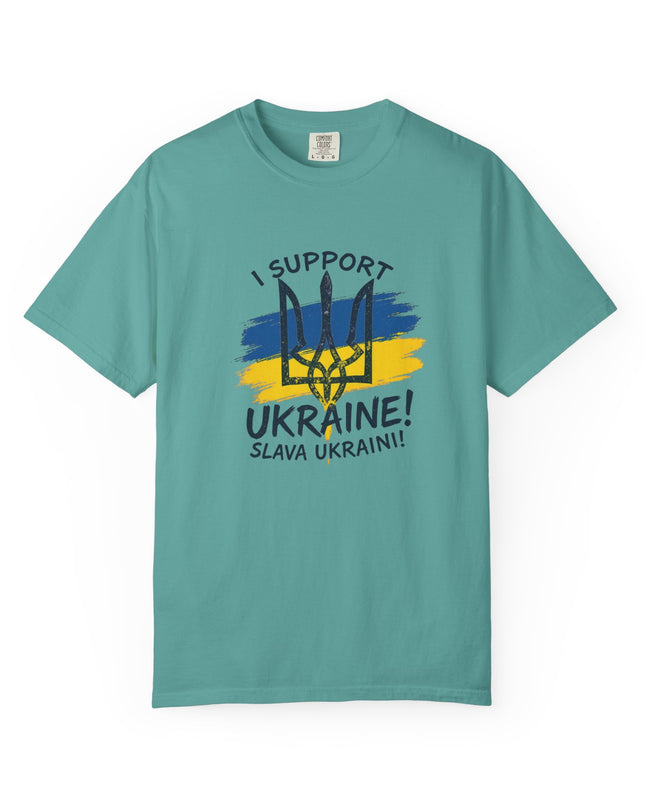 The 'I Support Ukraine!' Trident  Unisex Garment-Dyed T-shirt