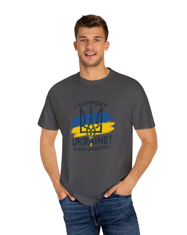 The 'I Support Ukraine!' Trident  Unisex Garment-Dyed T-shirt