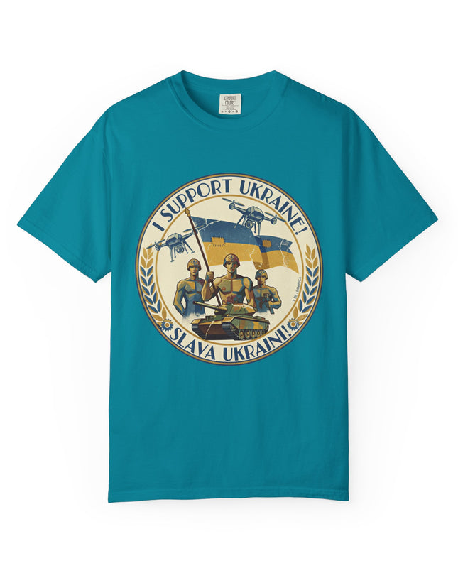 The 'I Support Ukraine!'  Deco, Unisex Garment-Dyed T-shirt