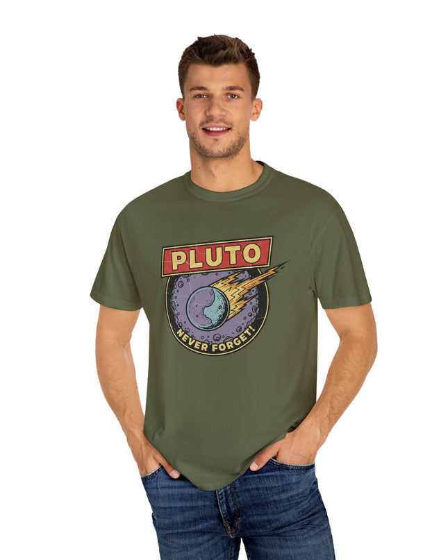 The 'Pluto, Never Forget!' Deco  Unisex Garment-Dyed T-shirt