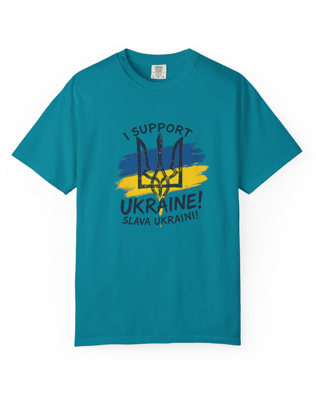 The 'I Support Ukraine!' Trident  Unisex Garment-Dyed T-shirt