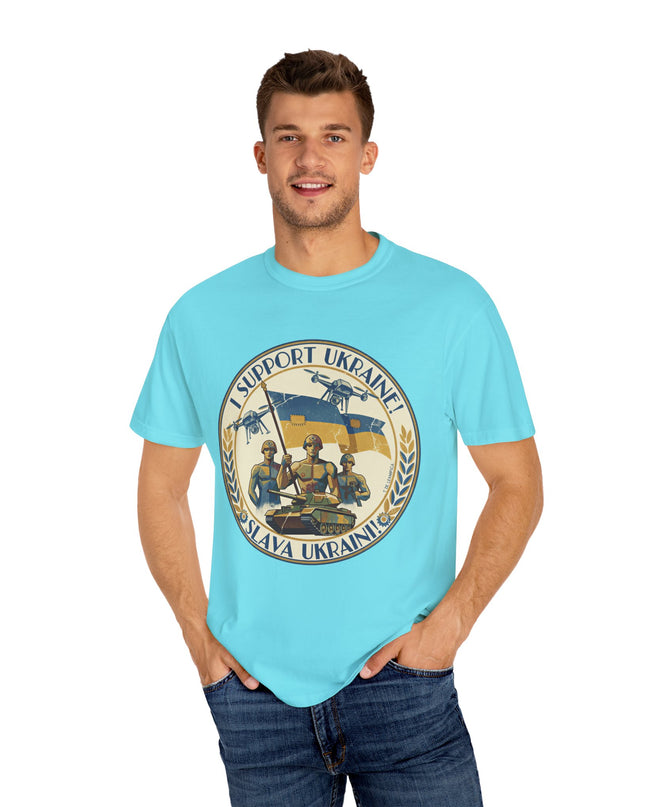 The 'I Support Ukraine!'  Deco, Unisex Garment-Dyed T-shirt