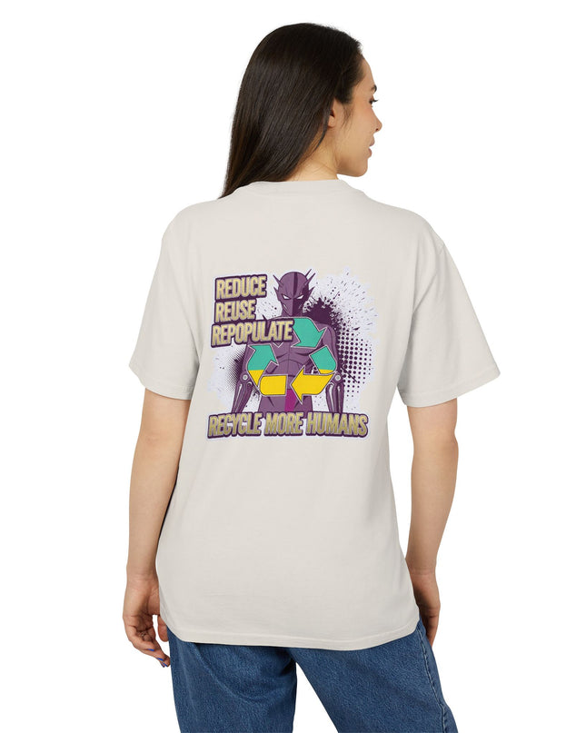 The 'Recycle More Humans' v1 T-Shirt, Eco-Friendly Graphic Tee, Save the Earth Apparel, Sustainable Clothing, Upcycled Materials Shirt