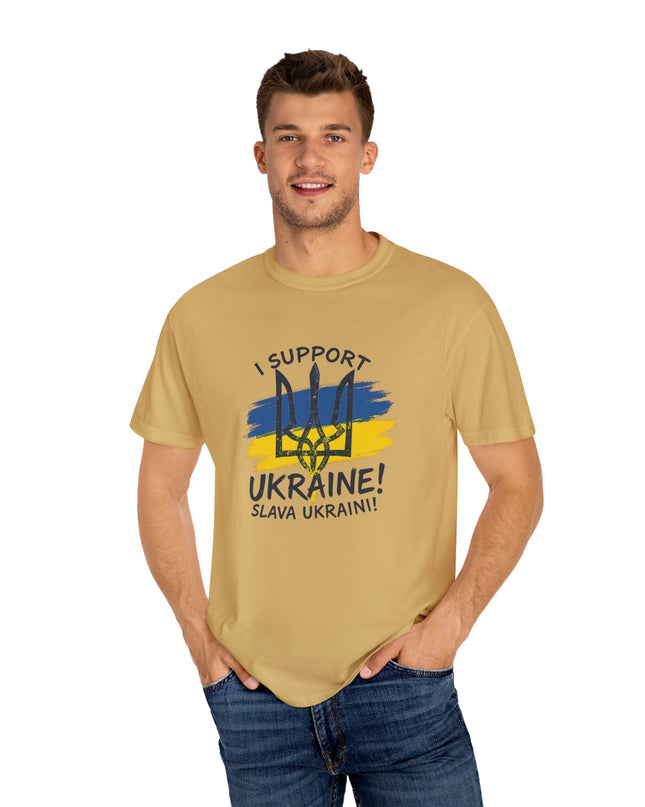 The 'I Support Ukraine!' Trident  Unisex Garment-Dyed T-shirt