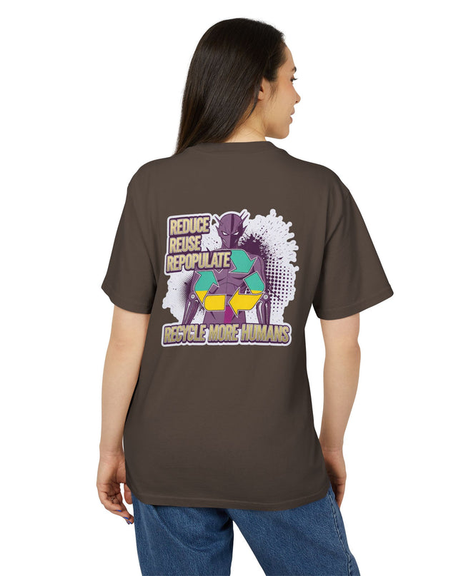 The 'Recycle More Humans' v1 T-Shirt, Eco-Friendly Graphic Tee, Save the Earth Apparel, Sustainable Clothing, Upcycled Materials Shirt