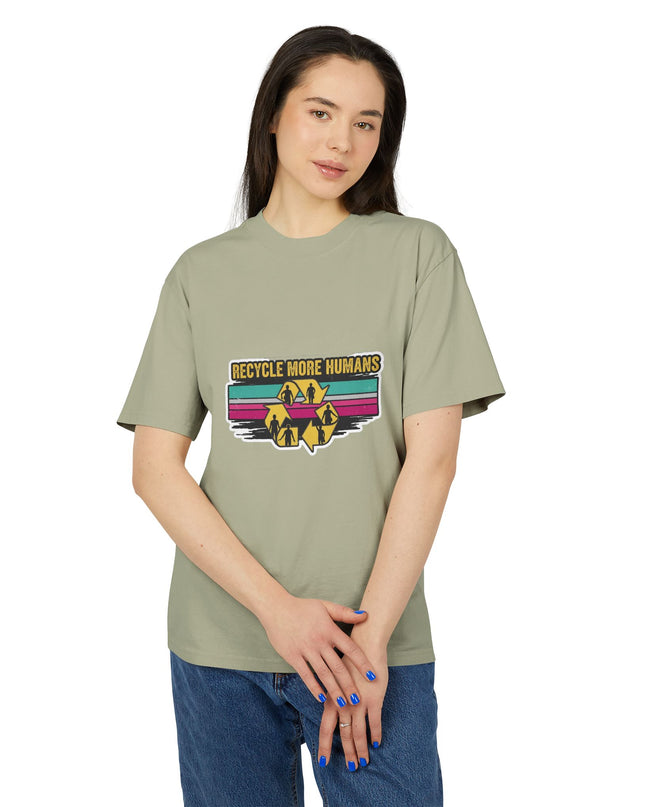The 'Recycle More Humans' v1 T-Shirt, Eco-Friendly Graphic Tee, Save the Earth Apparel, Sustainable Clothing, Upcycled Materials Shirt