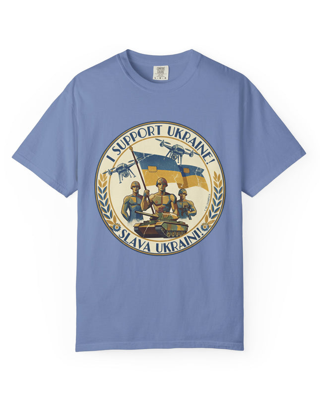 The 'I Support Ukraine!'  Deco, Unisex Garment-Dyed T-shirt