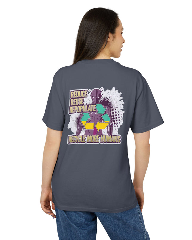 The 'Recycle More Humans' v1 T-Shirt, Eco-Friendly Graphic Tee, Save the Earth Apparel, Sustainable Clothing, Upcycled Materials Shirt