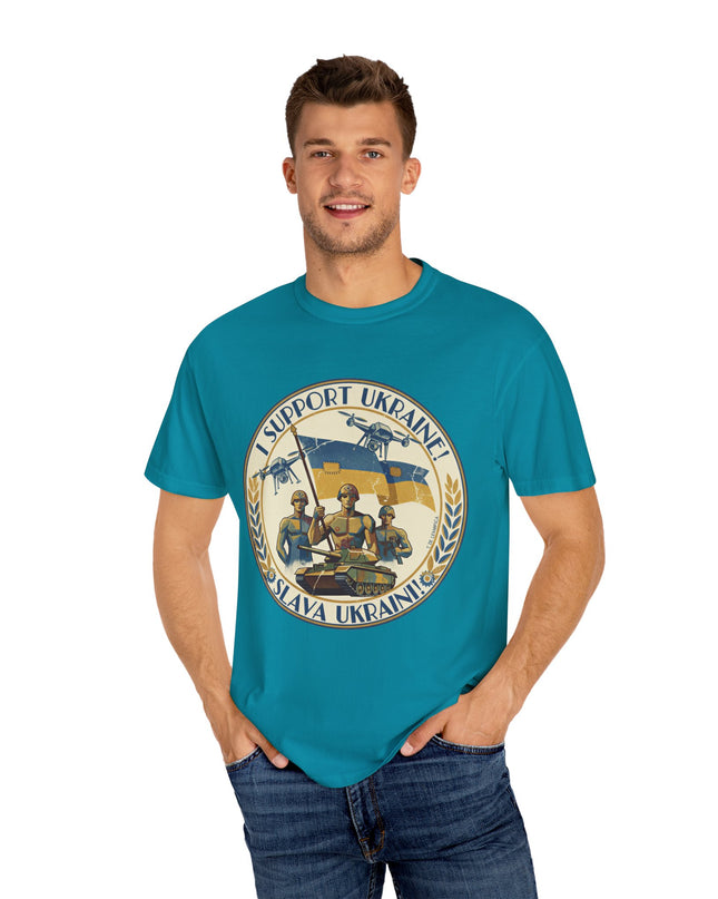 The 'I Support Ukraine!'  Deco, Unisex Garment-Dyed T-shirt