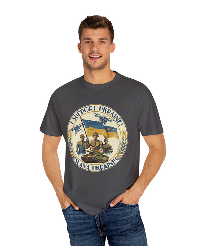 The 'I Support Ukraine!'  Deco, Unisex Garment-Dyed T-shirt