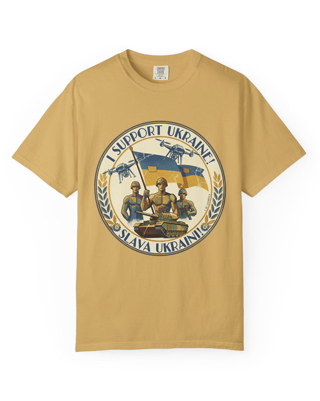 The 'I Support Ukraine!'  Deco, Unisex Garment-Dyed T-shirt