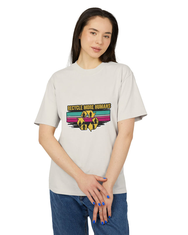 The 'Recycle More Humans' v1 T-Shirt, Eco-Friendly Graphic Tee, Save the Earth Apparel, Sustainable Clothing, Upcycled Materials Shirt
