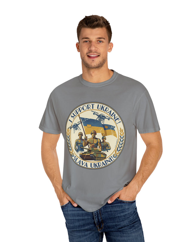 The 'I Support Ukraine!'  Deco, Unisex Garment-Dyed T-shirt