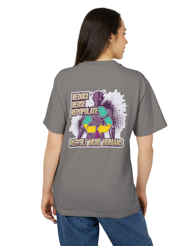 The 'Recycle More Humans' v1 T-Shirt, Eco-Friendly Graphic Tee, Save the Earth Apparel, Sustainable Clothing, Upcycled Materials Shirt